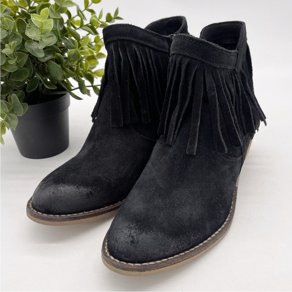 PRIMA DONNA BLACK SUEDE LEATHER FRINGE WESTERN ANKLE BOOTIES BLOCK HEEL SIZE 8.5 - Picture 14 of 14